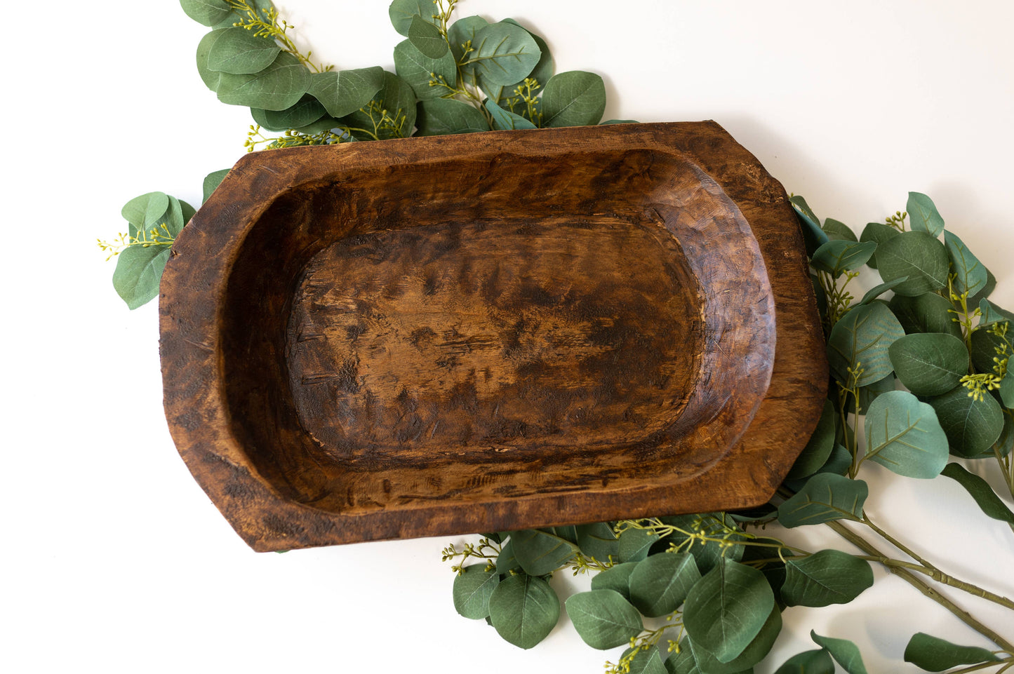 Rustic Hand-Carved Wooden Dough Bowl – Decorative Farmhouse Centerpiece