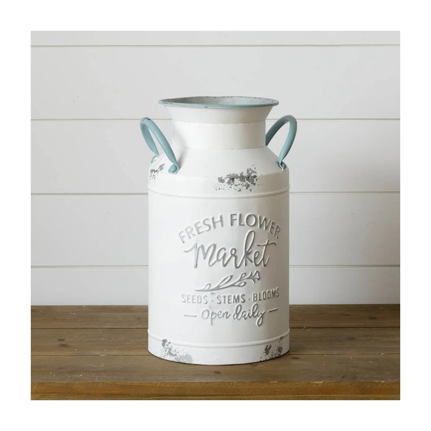 Shabby White “Fresh Flower Market” Milk Can Vase