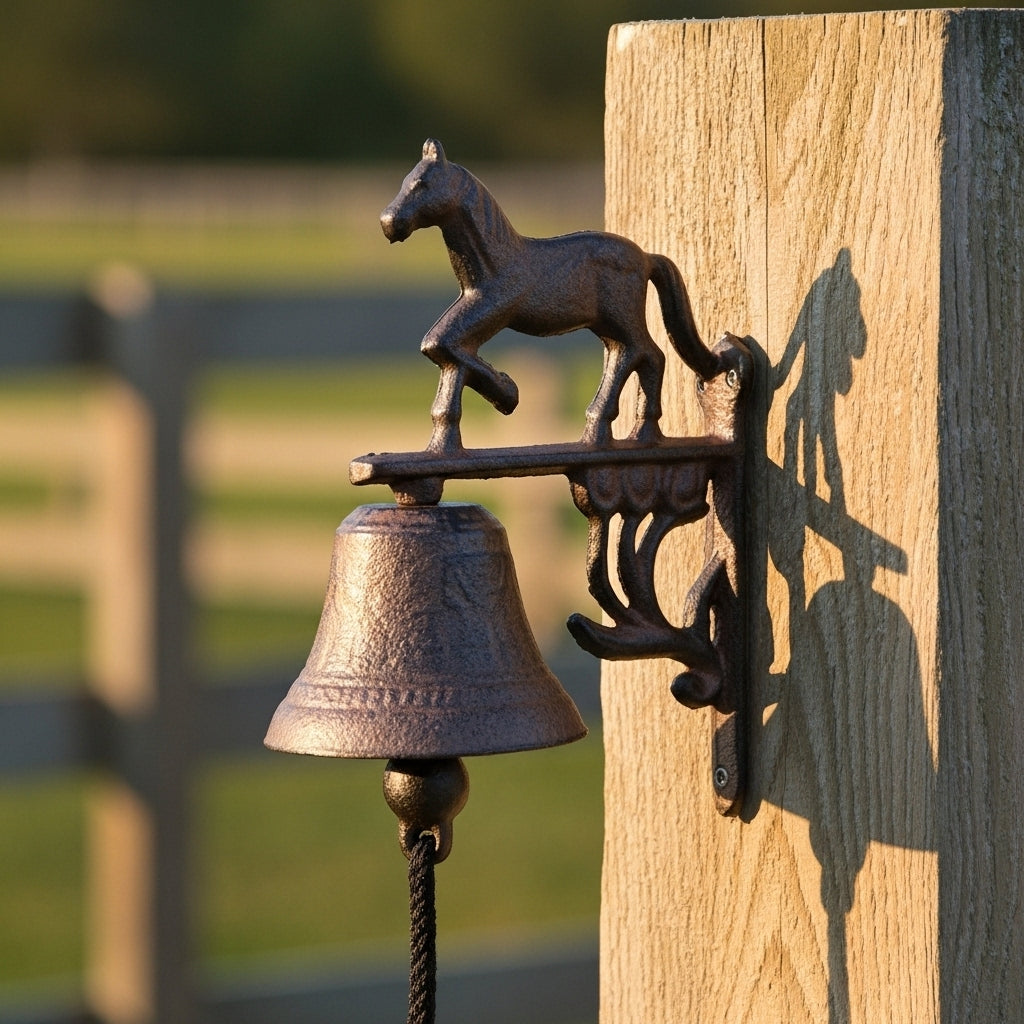 Horse Doorbell, Cast Iron Rustic Wall Bell with Rope Pull