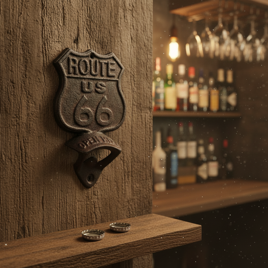 Route 66 Bottle Opener, Cast Iron Vintage Americana Bar Tool
