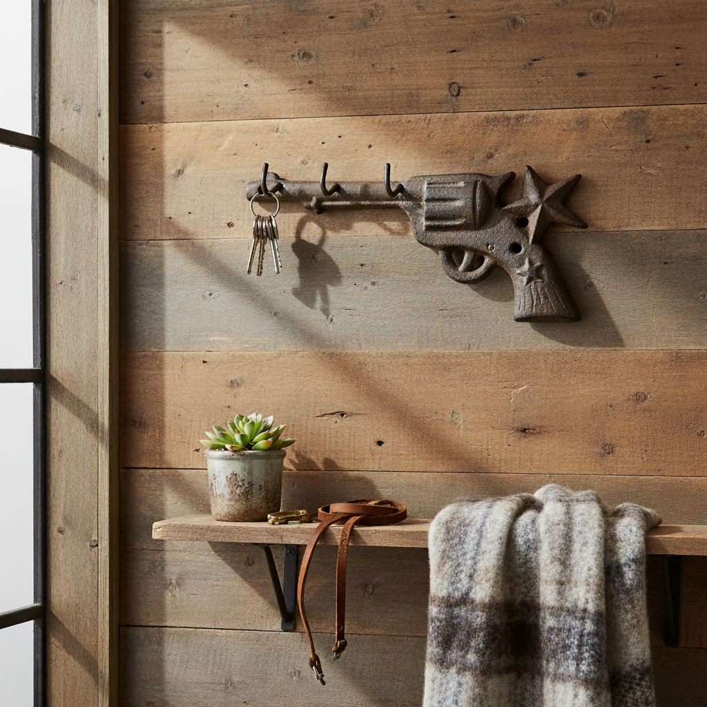 Gun Wall Hooks with Star, Western Cast Iron for Coats and Keys
