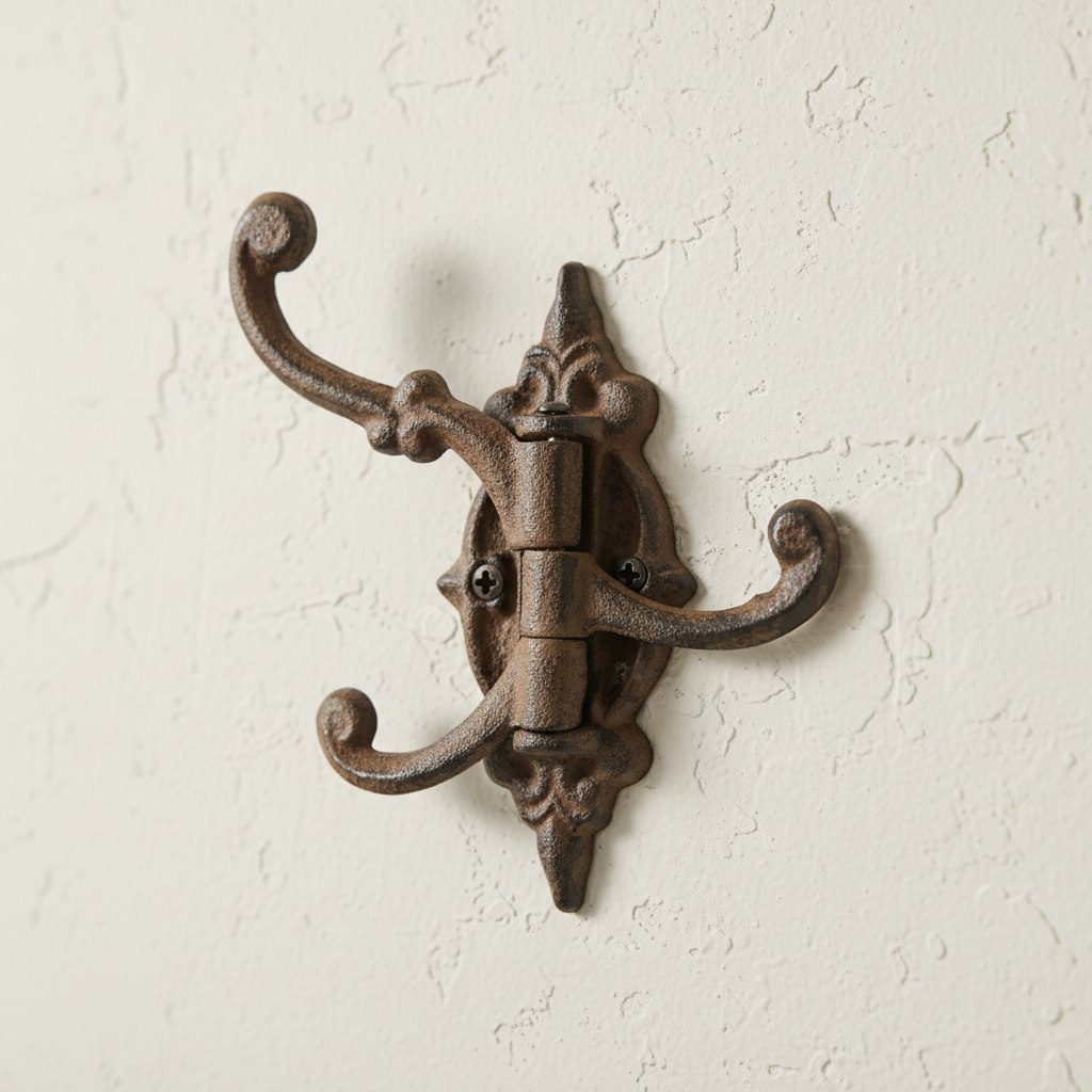 Triple Tier Wall Hooks, Cast Iron Rustic for Coats, Keys or Hats