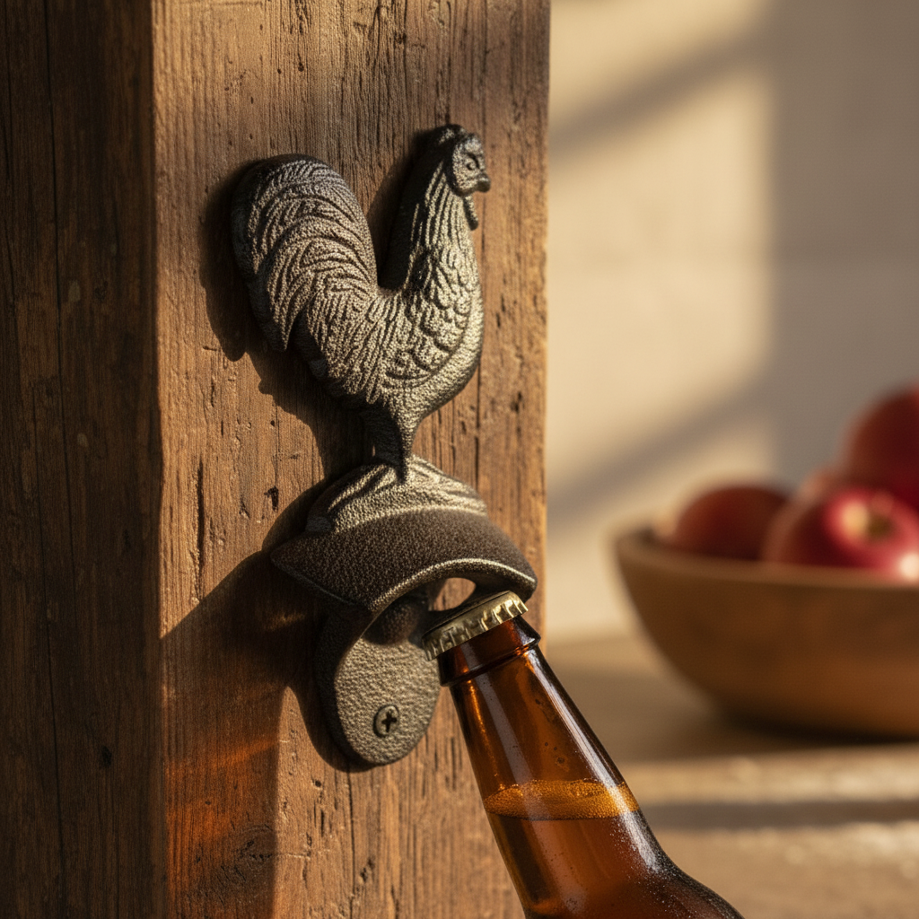 Rooster Bottle Opener, Cast Iron Farmhouse Kitchen Bar Tool