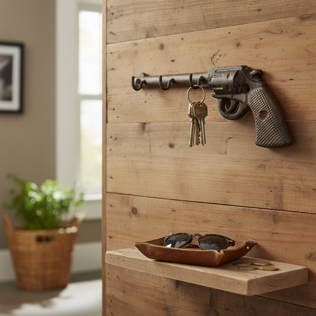 Revolver Gun Wall Hooks, Cast Iron Western for Coats, Keys or Hats