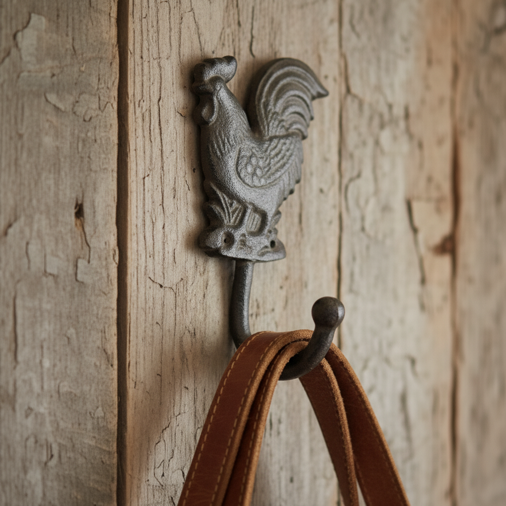 Rooster Wall Hook, Cast Iron Farmhouse Kitchen for Towels, Keys or Aprons