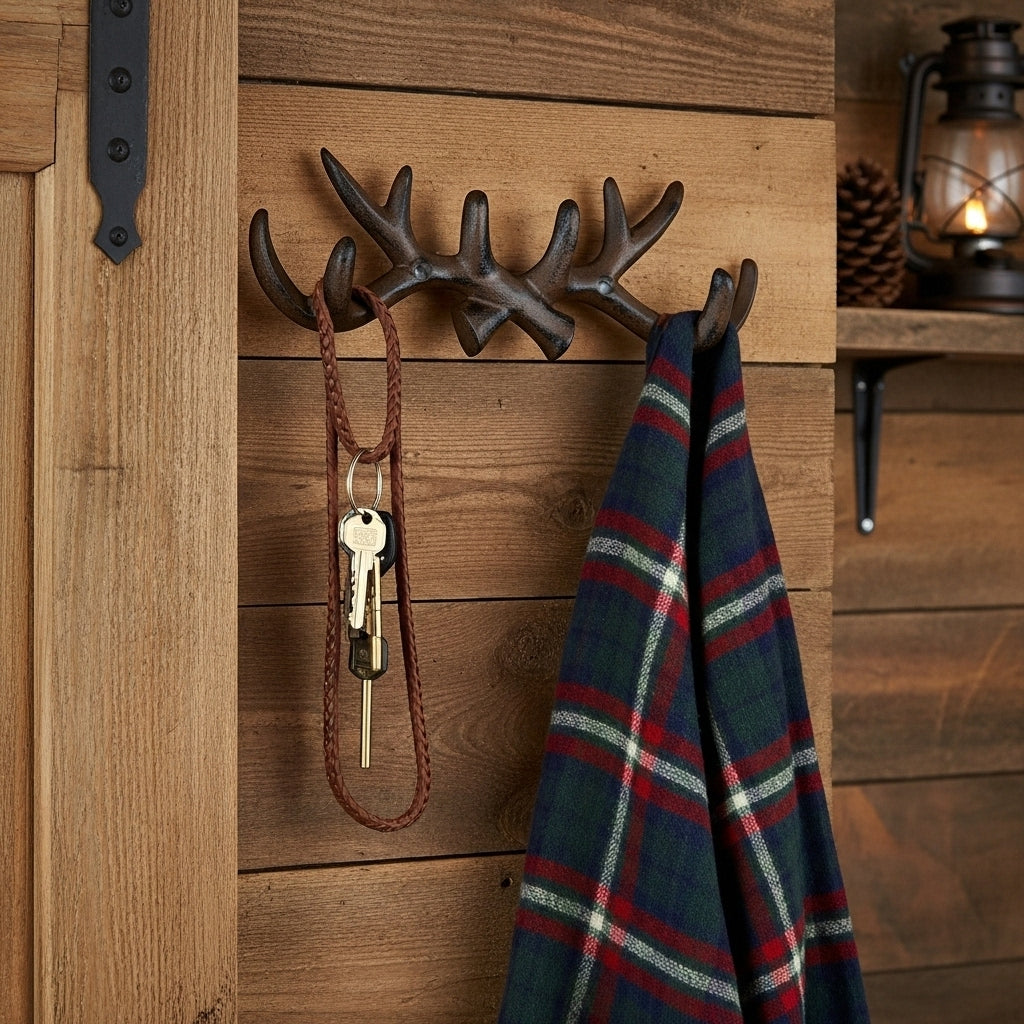 Antler Wall Hook, Cast Iron Cabin and Lodge for Coats or Hats