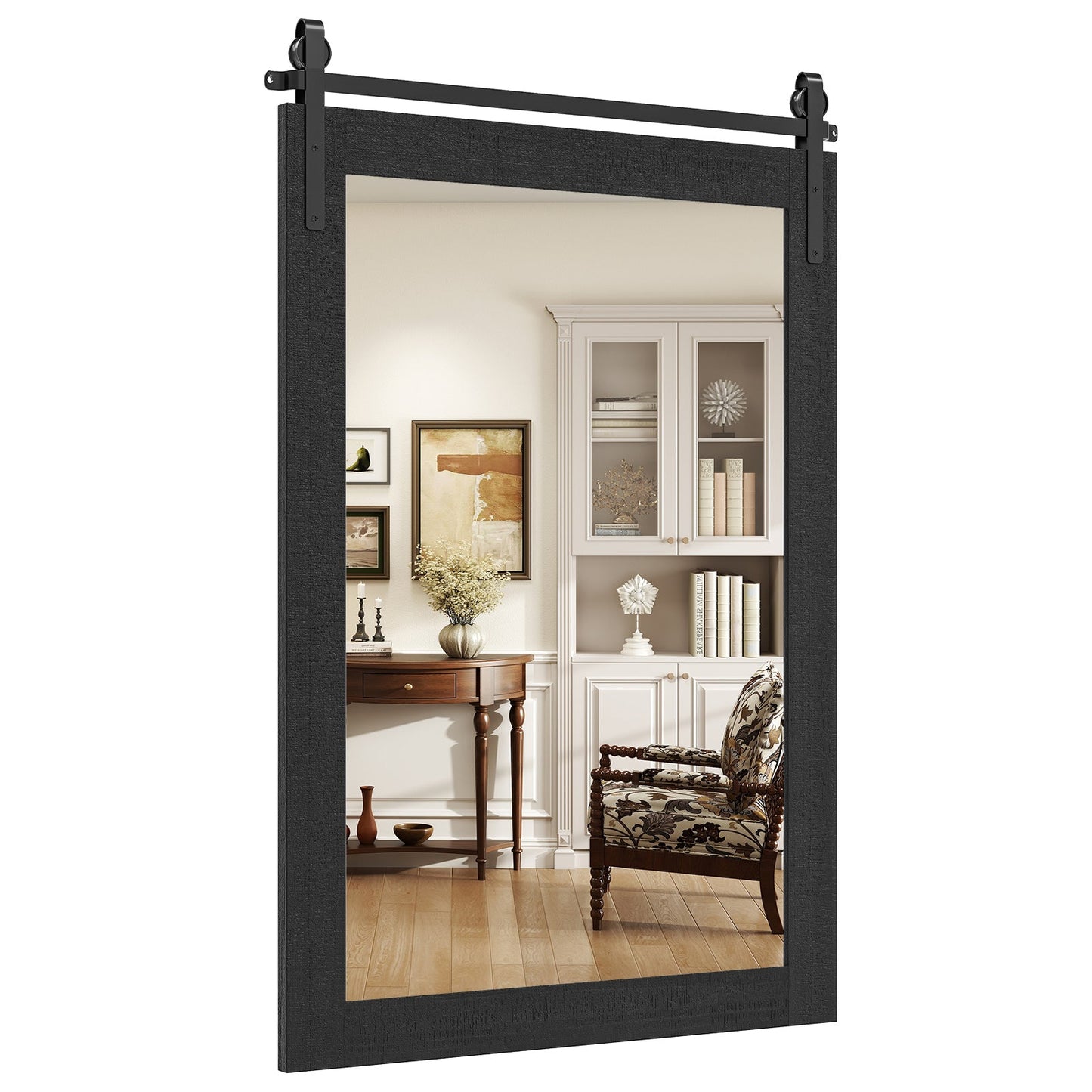 Rustic Wood Frame Barn Door Style Farmhouse Wall Mirror