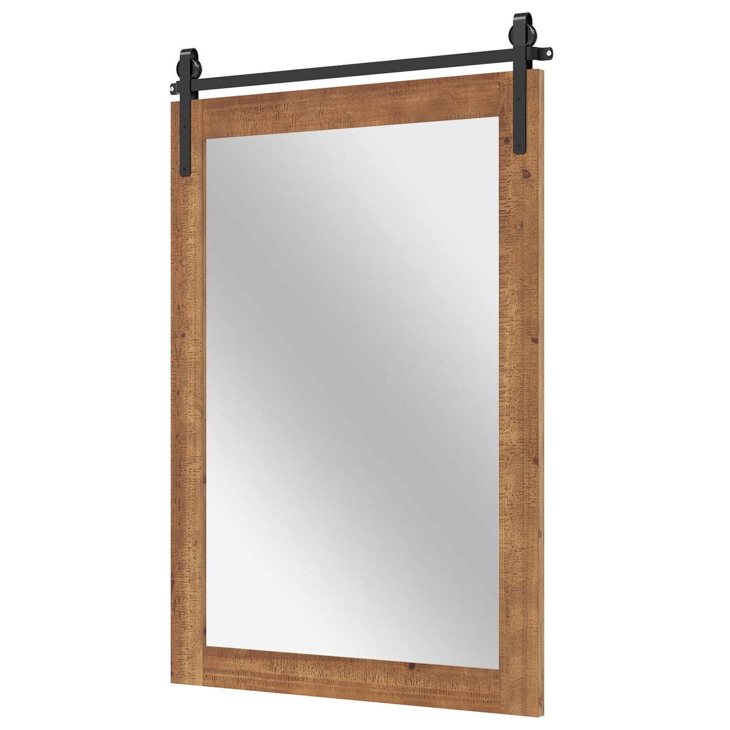 Rustic Wood Frame Barn Door Style Farmhouse Wall Mirror