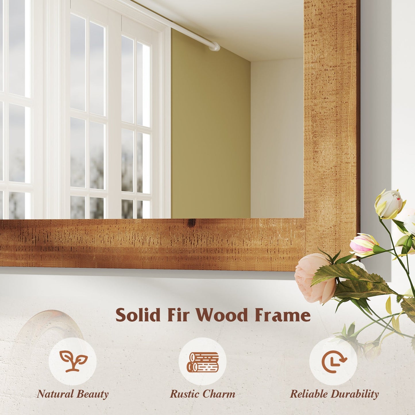 Rustic Wood Frame Barn Door Style Farmhouse Wall Mirror