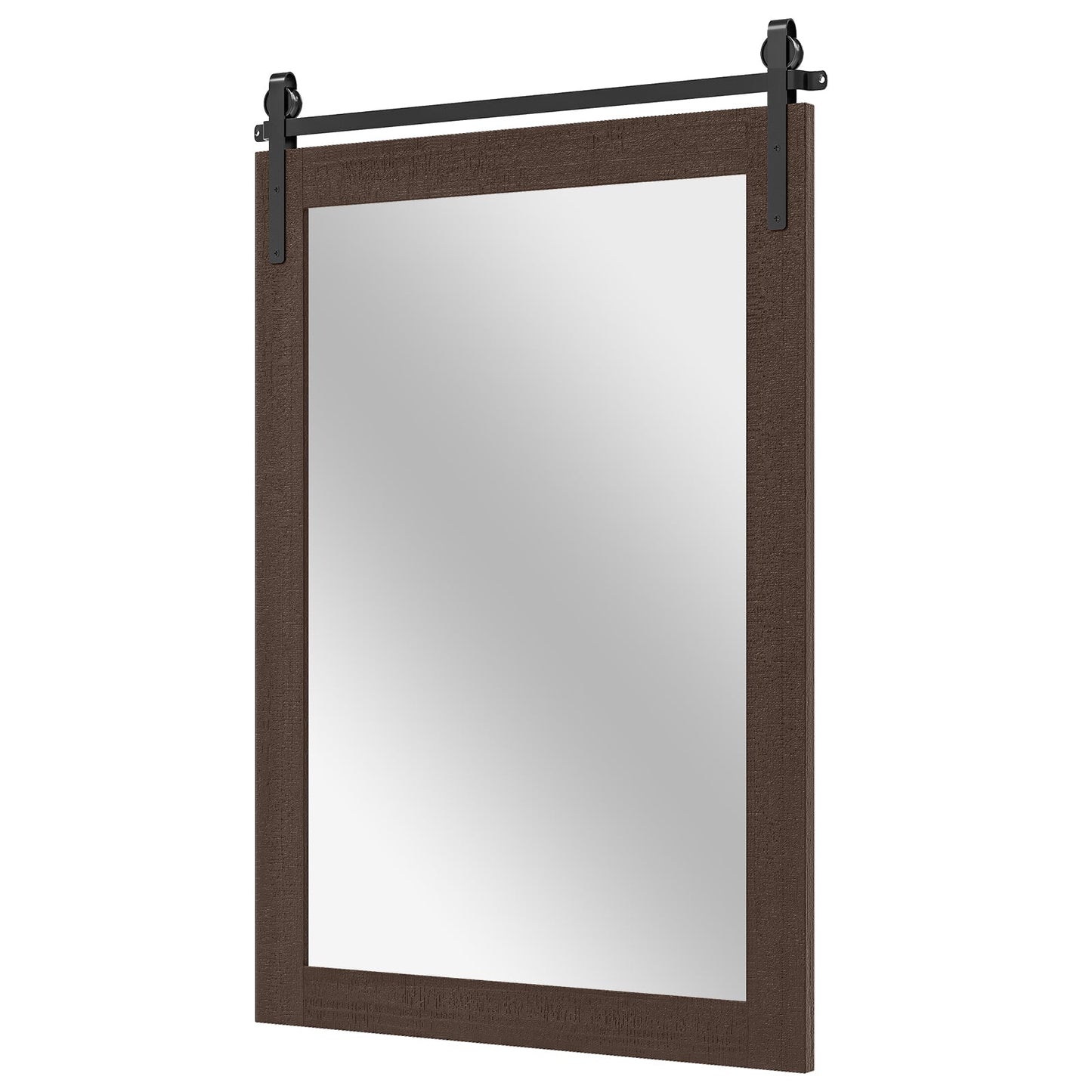 Rustic Wood Frame Barn Door Style Farmhouse Wall Mirror