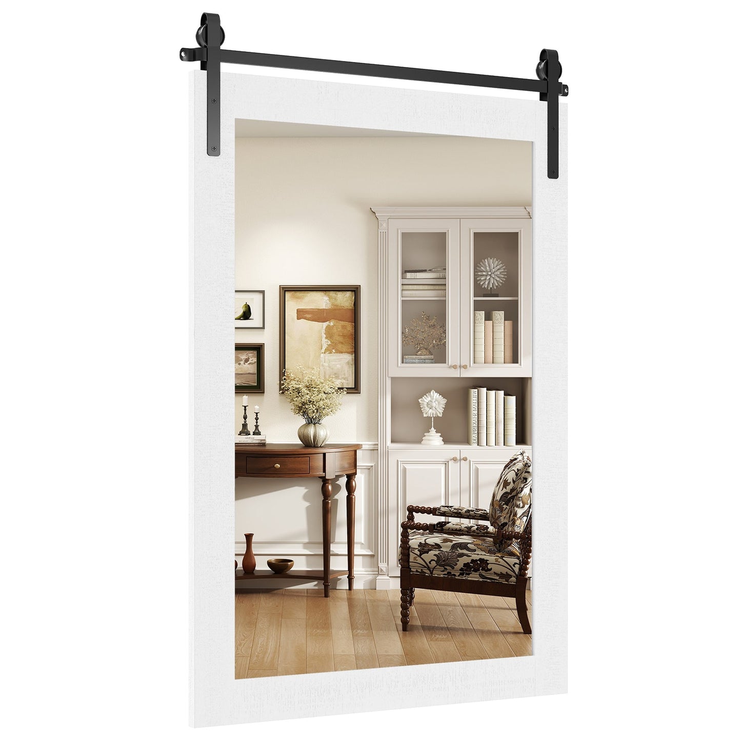 Rustic Wood Frame Barn Door Style Farmhouse Wall Mirror