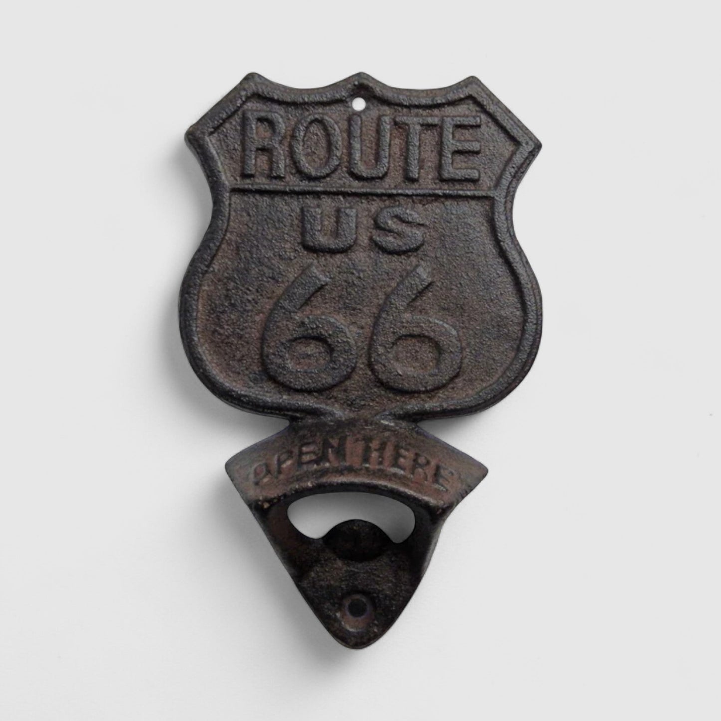 Route 66 Bottle Opener, Cast Iron Vintage Americana Bar Tool