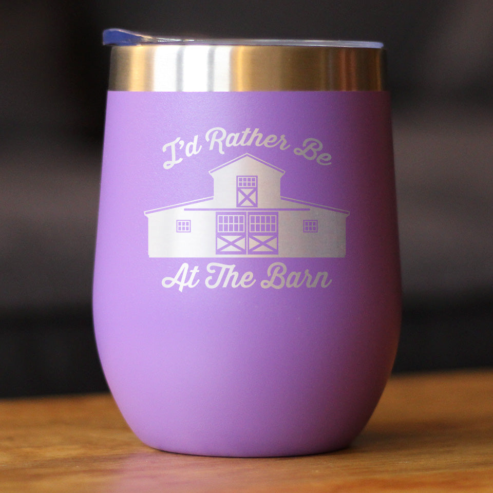 Rather Be At Barn - Wine Tumbler Cup with Sliding Lid - Stainless Steel Insulated Mug - Farmhouse Gifts & Decor