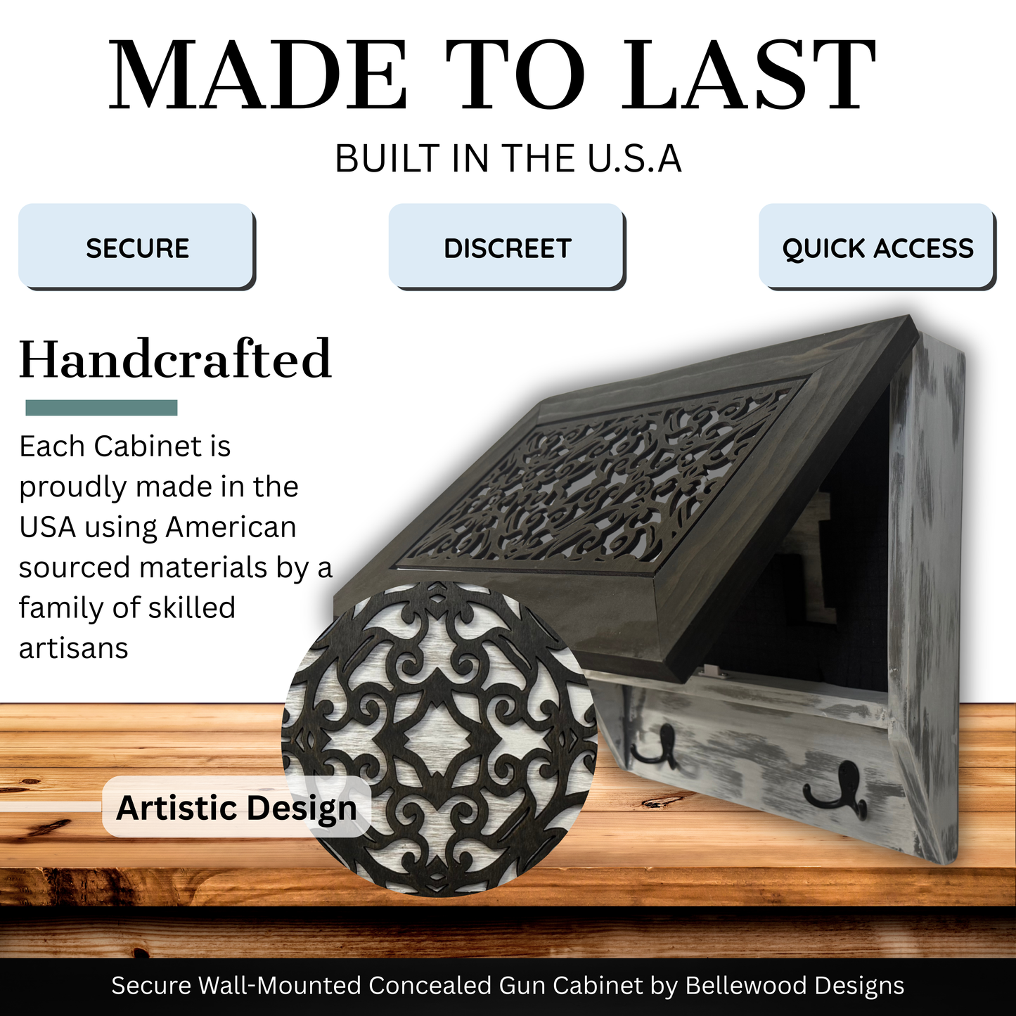 Rustic Diamond Hidden Gun Cabinet – Ornate Concealment Coat Rack with Multi-Purpose Hooks